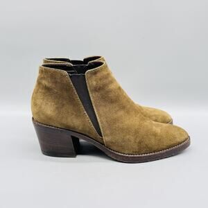 Aquatalia Boots Womens 8.5 Brown Suede Chelsea Ankle Booties Block Heel Casual